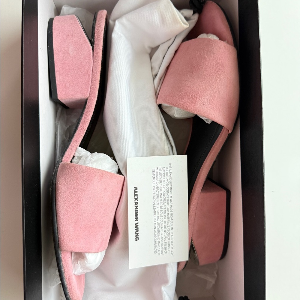 Alexander Wang Lou Pink Suede Slide Sandals Classic Back Heel Design w/ Box